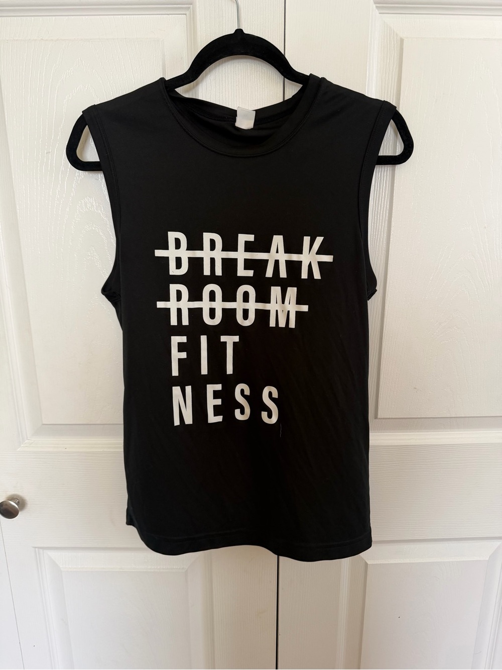 5 for $25! Sport-Tek Black Tank Top with White Break Room Fitness Graphic